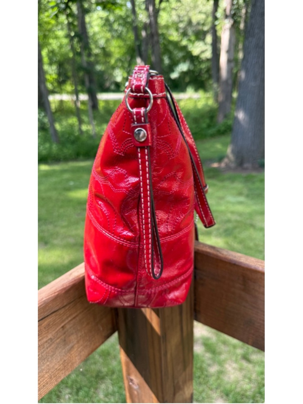 Coach Y2K Signature Patent Leather Zip Top Tote Red Style F15142 - Picture 6 of 11